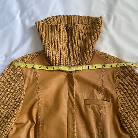 White + Warren Tan Leather Wool Zip Jacket - Picture 6 of 7